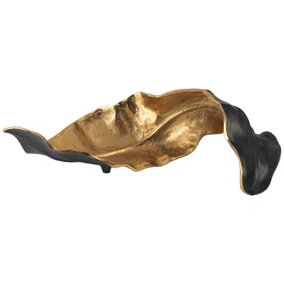 Hivvago Twisted Leaf Design Sculpture With Texture Details, Gold And Black