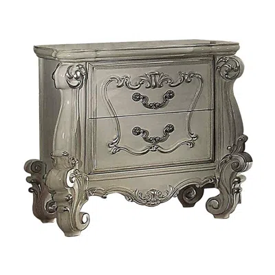 Hivvago Two Drawers Wooden Nightstand With Carved Details, Bone White