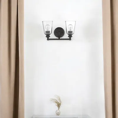 Hivvago Two Light Antique Bronze Glass Shade Wall Sconce In Black