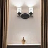 Hivvago Two Light Matte Black Wall Light With Clear Glass Shade In Black