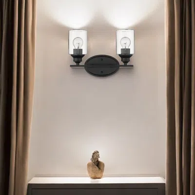 Hivvago Two Light Matte Black Wall Light With Clear Glass Shade