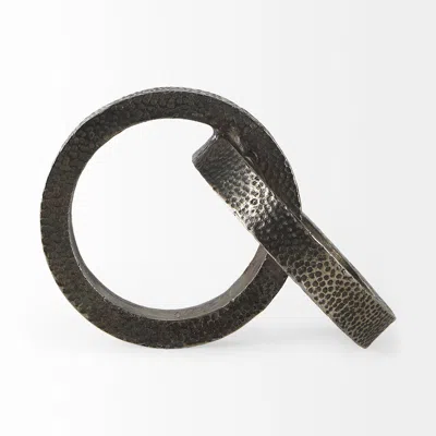 Hivvago Two Ring Gray Hammered Metal Sculpture In Black