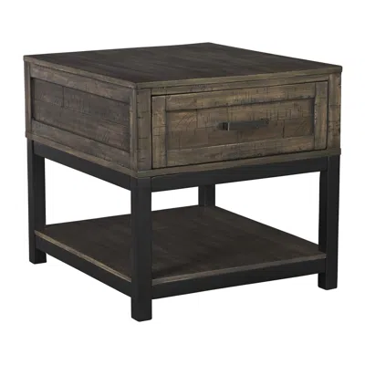 Hivvago Two Tone Wooden End Table With 1 Drawer And Metal Base, Brown And Black
