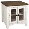 Hivvago Two Tone Wooden End Table With Metal Grill Cabinet, Brown And White