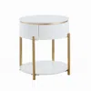 Hivvago Tyce Side End Table With Drawer, 22 Inch Glossy White, Gold Metal In White