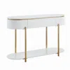 Hivvago Tyce Sofa Table With Drawer, Shelf, 47 Inch Glossy White, Gold Metal In White