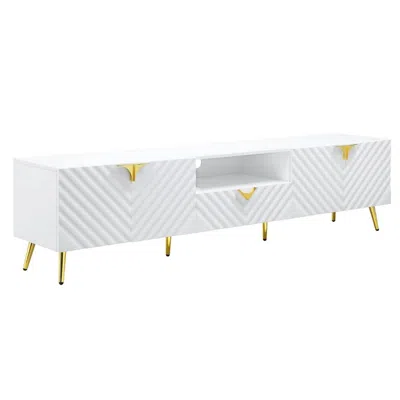 Hivvago Tyra 79 Inch Modern Tv Media Entertainment Center, 2 Doors, White, Gold