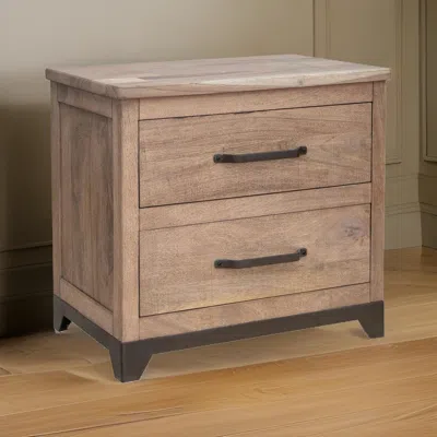 Hivvago Umey 29 Inch Nightstand, Drawers, Metal Handles, Support Legs, Wood, Brown