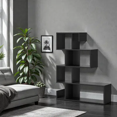Hivvago Unique 5-layer Z-pattern Bookcase With Open Display Shelving In Black