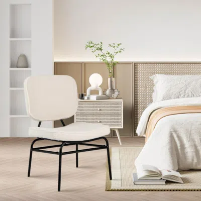 Hivvago Upholstered Accent Chair Sherpa Reading Chair With Sponge Padding-beige