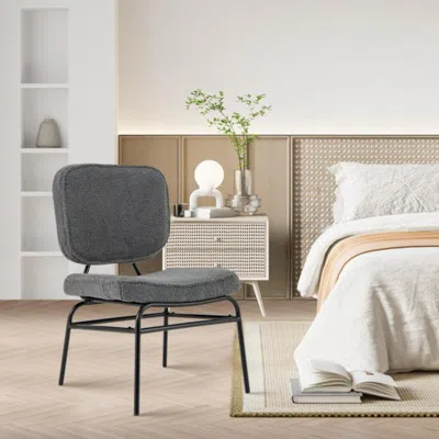 Hivvago Upholstered Accent Chair Sherpa Reading Chair With Sponge Padding-gray