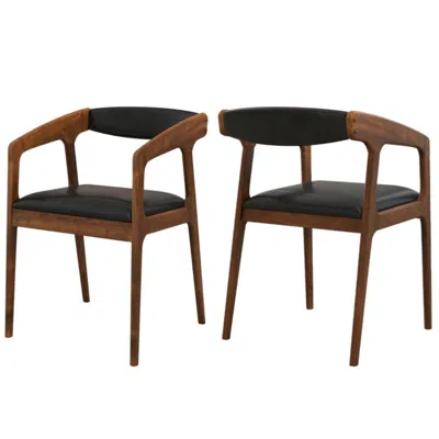 Hivvago Upholstered Armchairs Set Of 2 With Cozy Backrest And Padded Seat Cushion-brown In Black