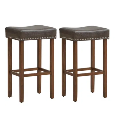 Hivvago Upholstered Bar Stools Set Of 2 With Footrests For Counter-gray