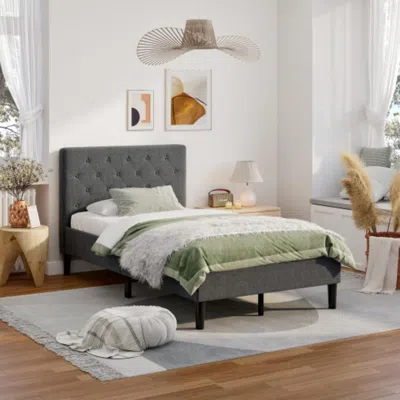 Hivvago Upholstered Bed Base With Button Stitched Headboard