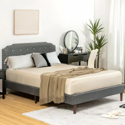 Hivvago Upholstered Bed Frame With Adjustable Diamond Button Headboard-full Size