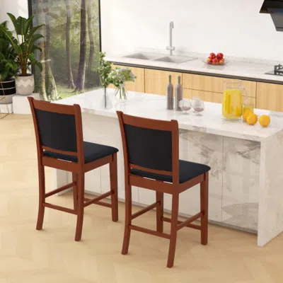 Hivvago Upholstered Counter Stool Set Of 2 With Solid Rubber Wood Frame-brown