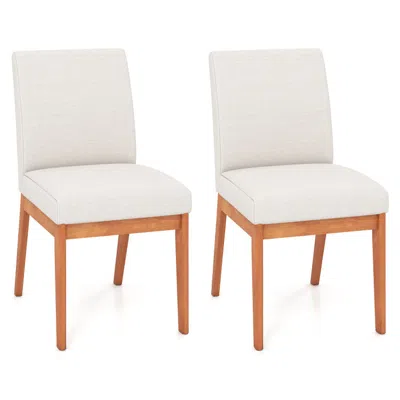 Hivvago Upholstered Dining Chairs Set Of 2 Kitchen Armless Side Chairs With Rubber Wood Legs-beige In Neutral