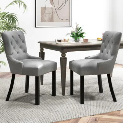 Hivvago Upholstered Dining Chairs Set Of 2 Tufted Wingback Chairs With Rubber Wood Legs-gray