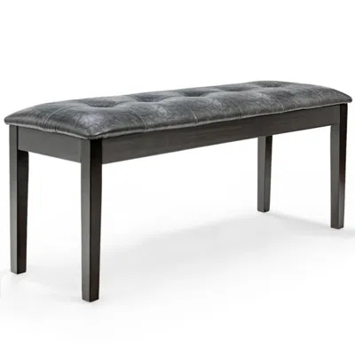 Hivvago Upholstered Dining Room Pu Bench Solid Wood Button Tufted-gray In Black