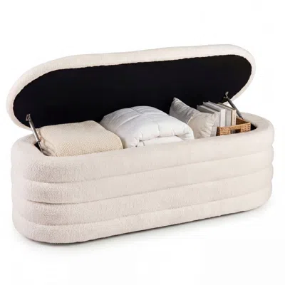 Hivvago Upholstered Fabric Storage Ottoman Bench For End Of Bed With 2 Struts In Neutral