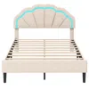 Hivvago Upholstered Led Bed Frame With Adjustable Flower Headboard And Metal Support Feet In Neutral
