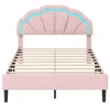 Hivvago Upholstered Led Bed Frame With Adjustable Flower Headboard And Metal Support Feet Pink In Pink