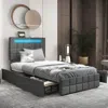 Hivvago Upholstered Led Bed Frame With Headboard And 4 Drawers-twin Size