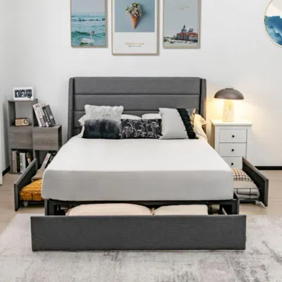Hivvago Upholstered Platform Bed Frame With 3 Storage Drawers-full Size In White