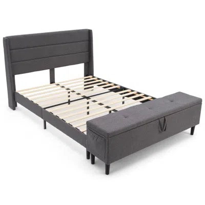 Hivvago Upholstered Platform Bed Frame With Storage Ottoman-full Size In Black