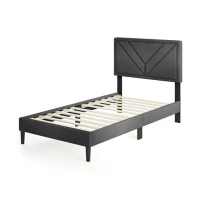 Hivvago Upholstered Platform Bed With Tufted Headboard And Wooden Slats In Gray