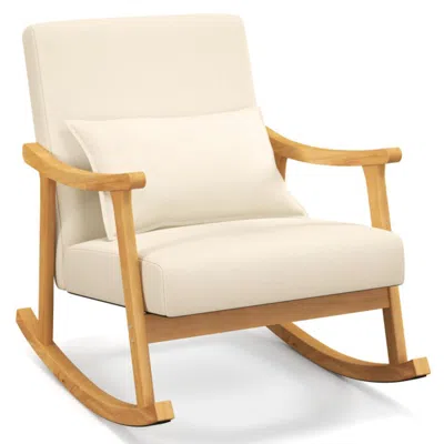 Hivvago Upholstered Rocking Chair With Pillow And Rubber Wood Frame-beige In Neutral