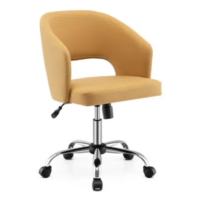 Hivvago Upholstered Swivel Office Chair With Hollow Out Back