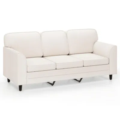 Hivvago Upholstered Teddy Velvet 3-seat Sofa With Comfy Back Pillows In White