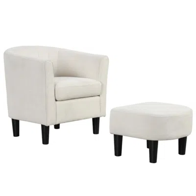 Hivvago Upholstered Teddy Velvet Club Barrel Chair With Ottoman With Footrest-beige In White