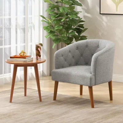Hivvago Upholstered Tub Chair With Solid Rubber Wood Legs And Adjustable Foot Pads For Living Room-gray