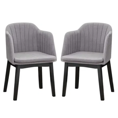 Hivvago Upholstered Velvet Accent Modern Dining Chairs Set Of 2 With Curved Backrests-grey In Purple