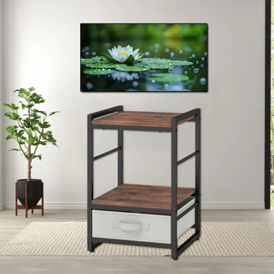Hivvago Urban Industrial Bedside Cabinet With Open Shelf And Textile Drawer In Brown