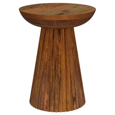 Hivvago Ureo Round Accent Side Table, Cone Pedestal Base, Brown Mango Wood