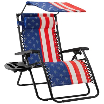 Hivvago Usa American Flag Zero Gravity Reclining Patio Lounge Chair With Canopy In Multi