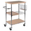 Hivvago Utility Kitchen Cart Bamboo And Chrome