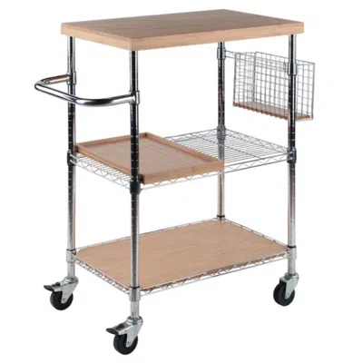 Hivvago Utility Kitchen Cart Bamboo And Chrome In Metallic