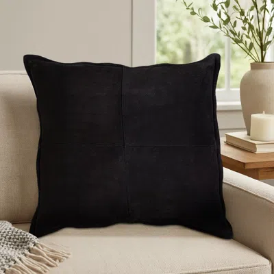 Hivvago Vale Square Accent Throw Pillow, 20 Inch, Patchwork Design Black Suede