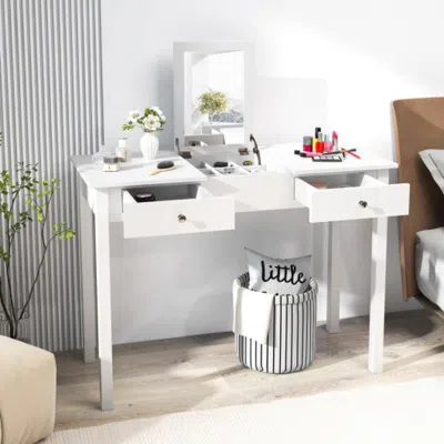 Hivvago Vanity Desk Makeup Dressing Table With Flip Top Mirror And Drawers-white