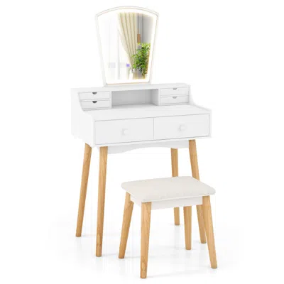 Hivvago Vanity Desk Set With 3-color Adjustable Led Lighted Mirror And Drawers