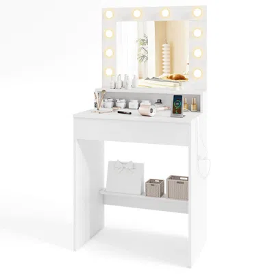 Hivvago Vanity Desk With Adjustable Brightness And 3 Light Modes For Bedroom In White