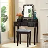 Hivvago Vanity Dressing Table Set With 10 Dimmable Bulbs And Cushioned Stool-brown