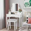 Hivvago Vanity Dressing Table Set With 10 Dimmable Bulbs And Cushioned Stool-white