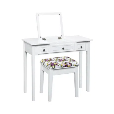 Hivvago Vanity Dressing Table Set With Flip Top Mirror And 3 Drawers In White