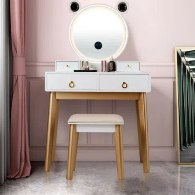 Hivvago Vanity Set With 3-color Lighted Touch Screen Dimming Mirror And 4 Drawers