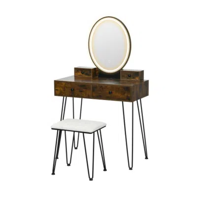 Hivvago Vanity Table Set With 3-color Lighted Dimmable Mirror-brown